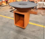 Modern Outdoor Corten Steel Fire Pit BBQ Grill with Trolley-Easily Assembled for Backyard Use