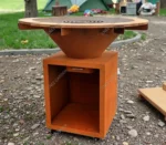 Modern Outdoor Corten Steel Fire Pit BBQ Grill with Trolley-Easily Assembled for Backyard Use