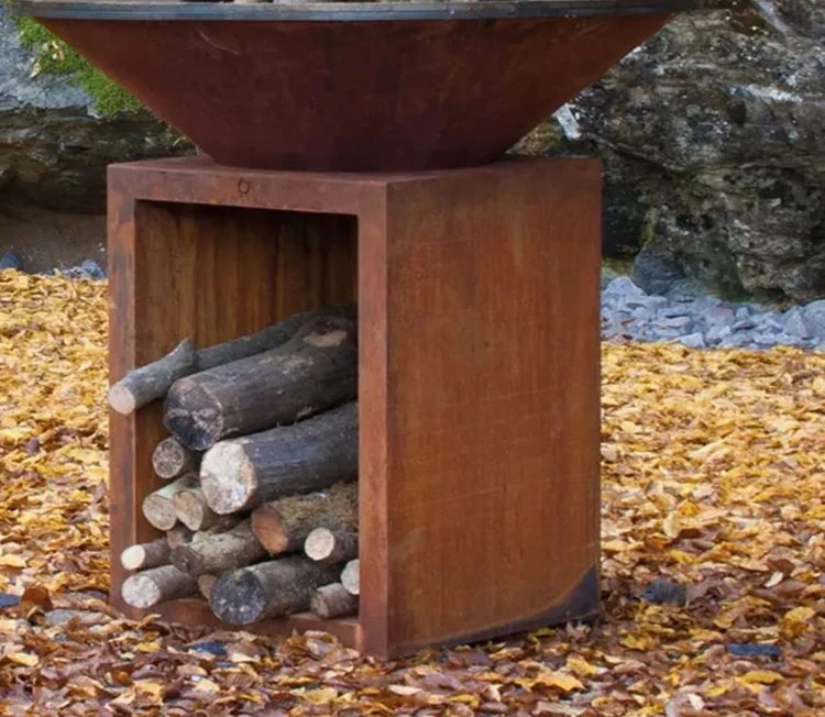 Modern Corten Steel BBQ Fire Pit Grill with Trolley for Outdoor Cooking