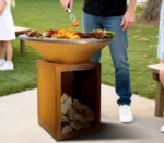 Modern Outdoor European BBQ Grill and Fire Pit Rustic Corten Steel with Contemporary Style