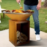 Modern Outdoor European BBQ Grill and Fire Pit Rustic Corten Steel with Contemporary Style