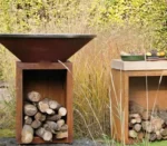 Modern Corten Steel BBQ Grill Fire Pit with Trolley-Heavy Duty Easily Assembled