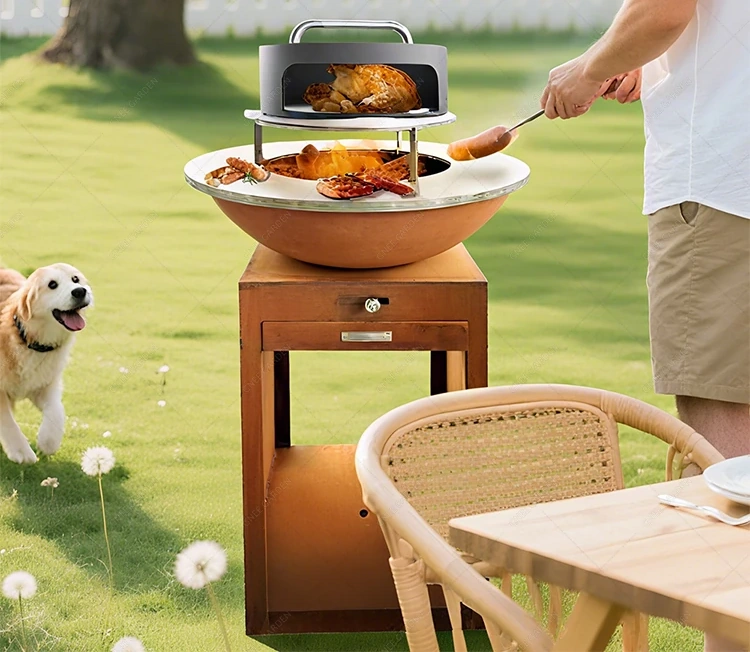 Outdoor Rust Corten Steel Grill Brasero Barbecue Grill Outdoor Charcoal Bbq Grill