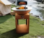 Modern European Style Corten Steel Outdoor Barbecue Grill with Fireplace and Charcoal Function