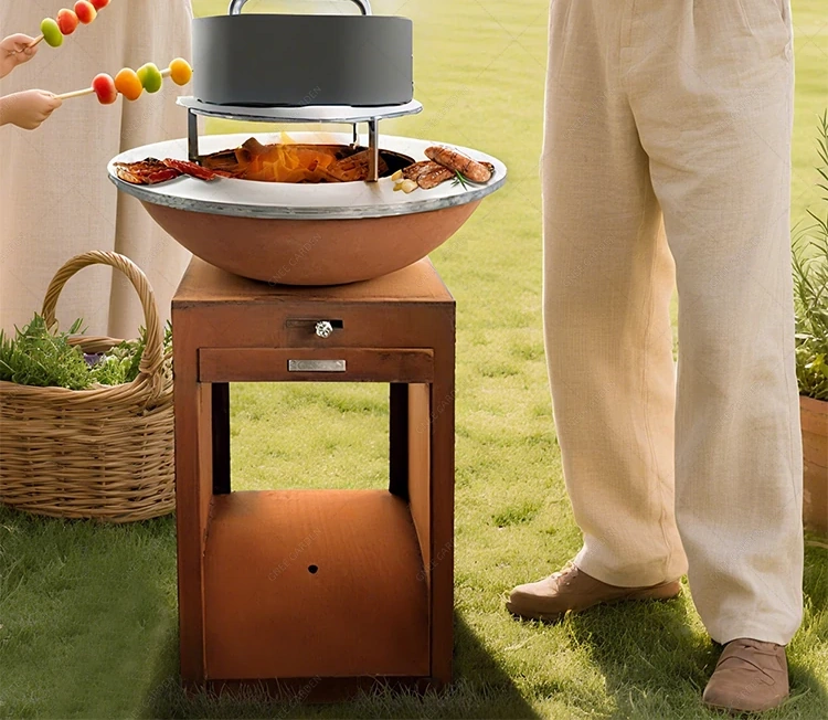 Outdoor Corten Steel Outdoor Wood Charcoal Kitchen Fire Pit BBQ Grill