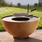 Corten Steel Wooden Garden Fire Pit Charcoal Bbq Grill Rusty and Black Colour