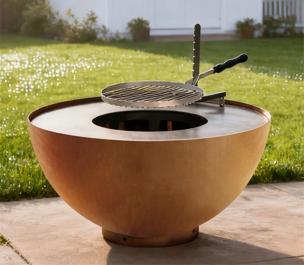 product_image_1775559909_15182525 Corten Steel Wooden Garden Fire Pit Charcoal Bbq Grill Rusty and Black Colour