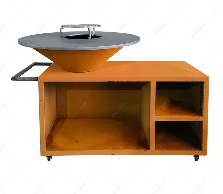 Modern Outdoor Warming Big Barbecue Grill with Corten Steel Trolley for >5 People Camping