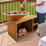 Modern Outdoor Warming Big Barbecue Grill with Corten Steel Trolley for >5 People Camping