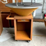 Modern Design Outdoor Corten Steel Fire Pit with BBQ Grill and Trolley for Wood Charcoal