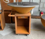 Modern Corten Steel Camping Outdoor Barbecue Grill Charcoal Grill Fire Pit with Trolley for 5+ People Rusty