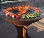 Modern Outdoor Firepit BBQ Grill Steel Corten with Charcoal Burner Barbecue Fire Pit