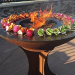 Modern Outdoor Firepit BBQ Grill Steel Corten with Charcoal Burner Barbecue Fire Pit
