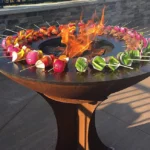 Modern Commercial Outdoor Corten Steel BBQ Grill with Trolley for >5 People Wood Charcoal Fuel
