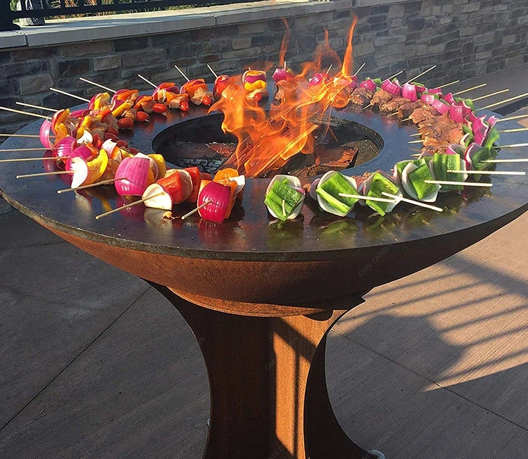 product_image_1775561697_23232094 Modern Commercial Outdoor Corten Steel BBQ Grill with Trolley for >5 People Wood Charcoal Fuel