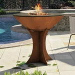 Modern Corten Steel Charcoal BBQ Grill with Trolley Outdoor Smoker for 5+ People