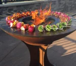 New Arrival Modern Corten Steel Fire Pit Charcoal BBQ Grill with Trolley-Commercial Outdoor Use Easily Assembled & Cleaned