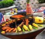 New Arrival Modern Corten Steel Fire Pit Charcoal BBQ Grill with Trolley-Commercial Outdoor Use Easily Assembled & Cleaned