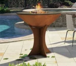 Modern Outdoor Corten Steel Barbecue Grill Fire Pit Charcoal BBQ with Trolley-Easily Cleaned