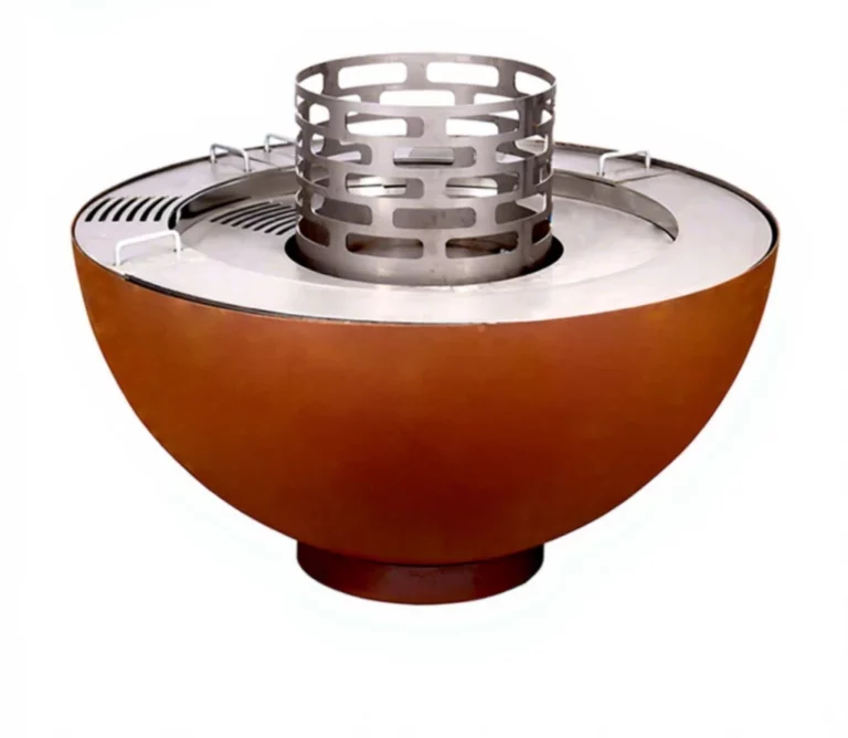 Modern Heavy Duty Outdoor Rust Corten Steel Charcoal Fire Pit BBQ with Trolley for 5+ People