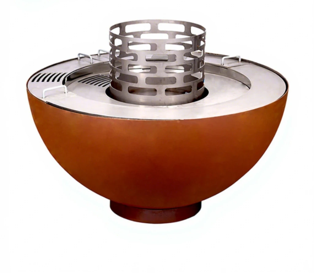 product_image_1775562262_87772597 Modern Heavy Duty Outdoor Rust Corten Steel Charcoal Fire Pit BBQ with Trolley for 5+ People