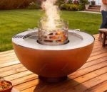 Modern Outdoor Corten Steel Fire Pit & BBQ Grill Heavy Duty Trolley Easily Assembled