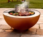 Modern Outdoor Corten Steel Fire Pit & BBQ Grill Heavy Duty Trolley Easily Assembled