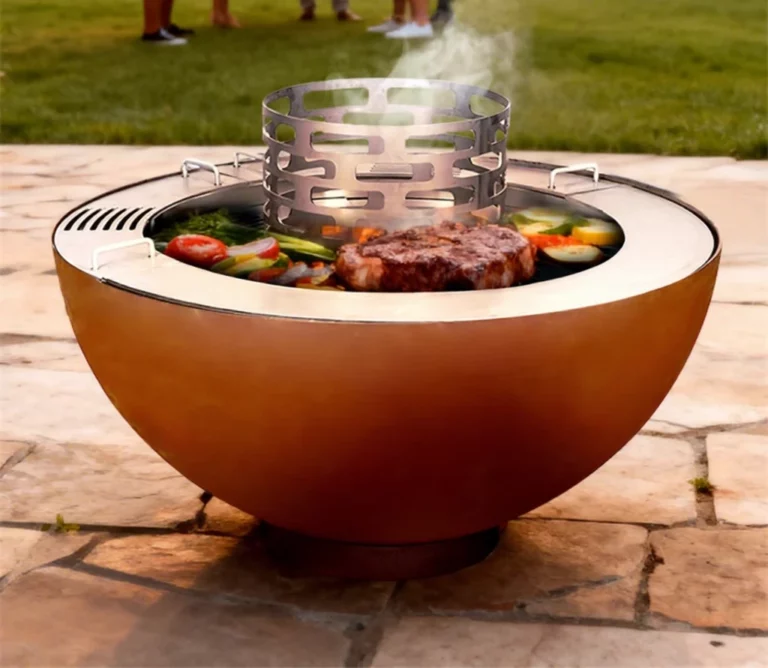 Modern Outdoor Corten Steel Fire Pit & BBQ Grill Heavy Duty Trolley Easily Assembled