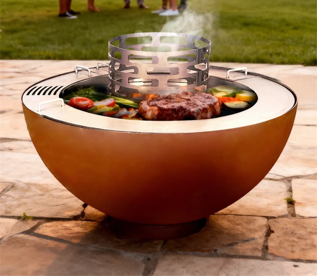 product_image_1775562379_13731503 Modern Outdoor Corten Steel Fire Pit & BBQ Grill Heavy Duty Trolley Easily Assembled