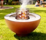 Modern Corten Steel Charcoal BBQ Grill with Trolley for Outdoor Use