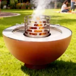 Modern Corten Steel Charcoal BBQ Grill with Trolley for Outdoor Use