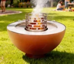 Modern Camping Outdoor Corten Steel Garden Fireplace Fire Pit BBQ with Trolley and Flame Safety Device
