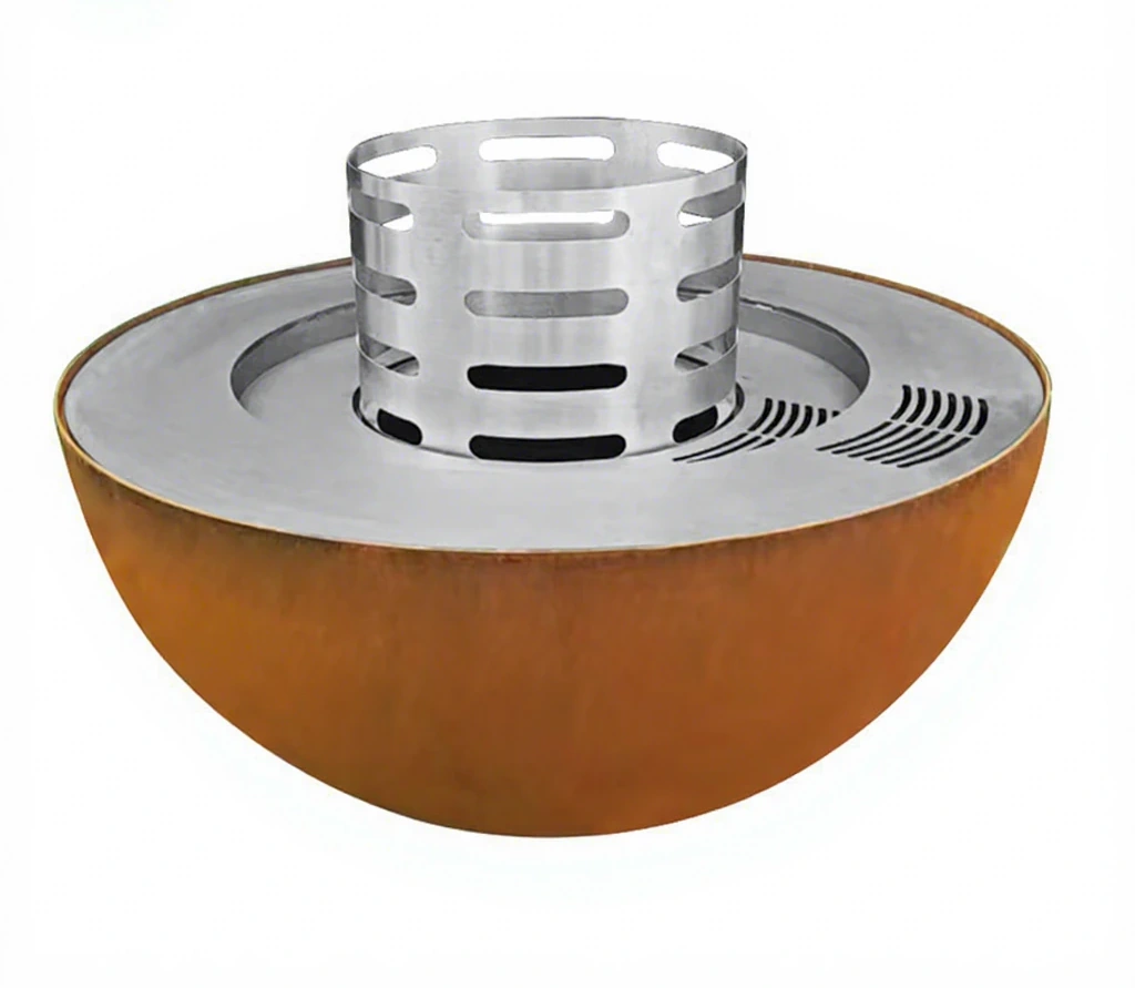 product_image_1775562458_58767232 Modern Camping Outdoor Corten Steel Garden Fireplace Fire Pit BBQ with Trolley and Flame Safety Device