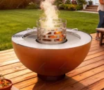 Modern Steel Barbecue Grill with Burn Pit Contemporary Style Barbicue Grill