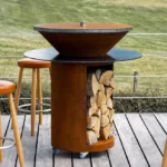 Garden Fire Pit Barbecue Corten Steel Round Base Barbeque Grill Corten Steel BBQ