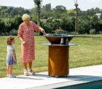 Modern Corten Steel Fire Barbecue Grill with Trolley for Outdoor Use
