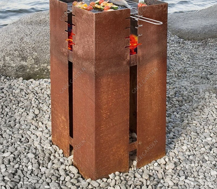 product_image_1775564140_50236508 High Quality Outdoor Kitchen BBQ Table Corten Steel Metal Fire Pit Barbecue Grill