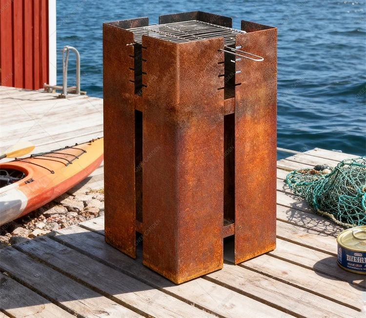 Outdoor Charcoal BBQ Grill Metal Grills Garden Kitchen Corten Steel Fire Pit Barbeque