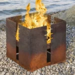 Modern Corten Steel Charcoal Barbecue Grill with Trolley-Easily Assembled Outdoor Camping Grill