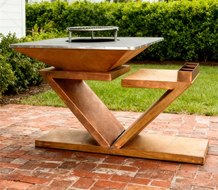 Outdoor Kitchen Corten Steel Barbecue Grill Fire Pit Corten Barbecue Grill