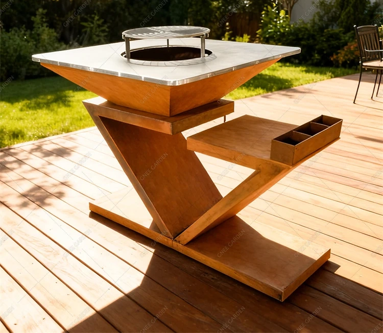 Modern Powder Coated Corten Steel Charcoal Grill for Outdoor BBQ and Fire Pit Use