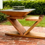 Modern Powder Coated Corten Steel Charcoal Grill for Outdoor BBQ and Fire Pit Use