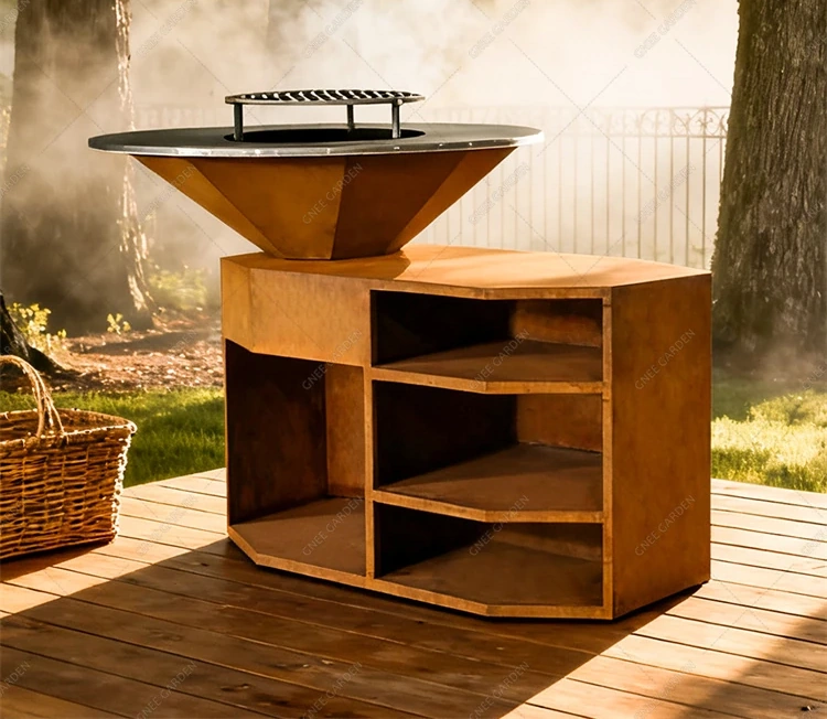 Wholesale New Products Garden Wood Rusty Corten Steel BBQ Grill