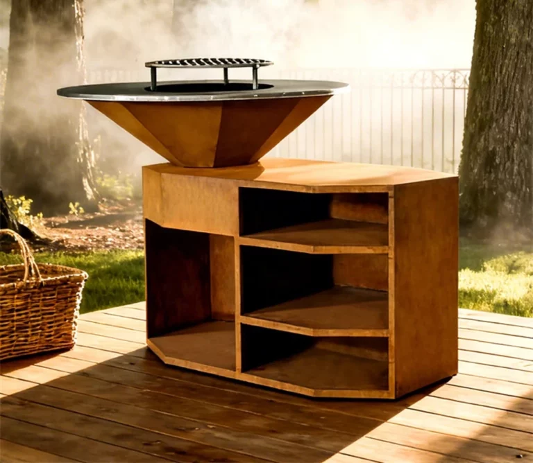 Corten Steel Fire Pit with BBQ Barbecue Grill Outdoor Fire Pit Cooking BBQ Charcoal Grill