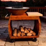 Commercial Modern Powder Coated Corten Steel Charcoal Grill with Wood Burning Function for Outdoor Use