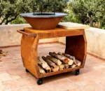 Commercial Modern Powder Coated Corten Steel Charcoal Grill with Wood Burning Function for Outdoor Use