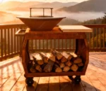 Commercial Modern Powder Coated Corten Steel Charcoal Grill with Wood Burning Function for Outdoor Use