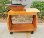 Modern Powder Coated Corten Steel BBQ Fire Pit Grill with Trolley for Outdoor Charcoal Barbecue