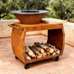 Modern Powder Coated Corten Steel BBQ Fire Pit Grill with Trolley for Outdoor Charcoal Barbecue