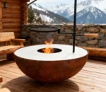 Modern Corten Steel Korean BBQ Grill Table Charcoal Grill with Trolley-Eco Friendly Outdoor Cooking Equipment